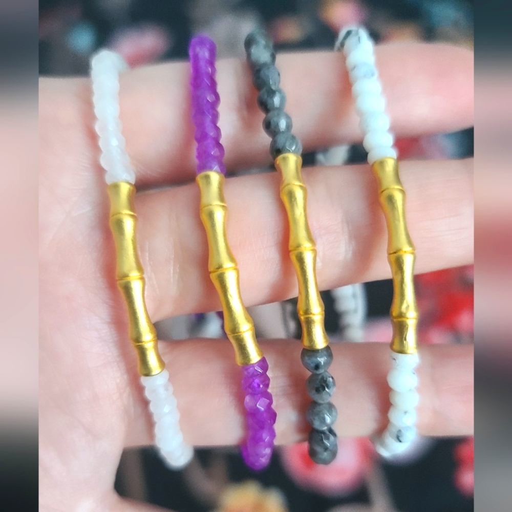 Bracelet with pure 24K gold bamboo, lucky charm bracelets with stones/beads